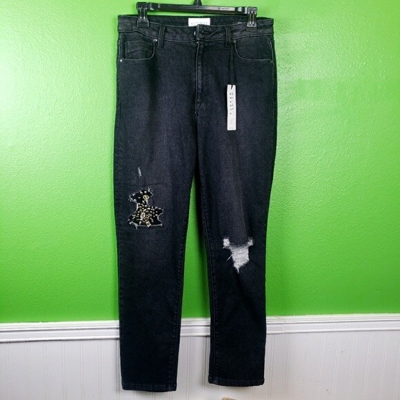 Parker Smith Women's Black Denim Distressed Jewel Patchwork Jeans sz 30 - Picture 1 of 11